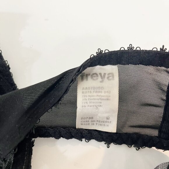 Freya Plunge Balcony Bra Black Mesh Pink Green Floral Lingerie - Size Medium - Picture 3 of 3